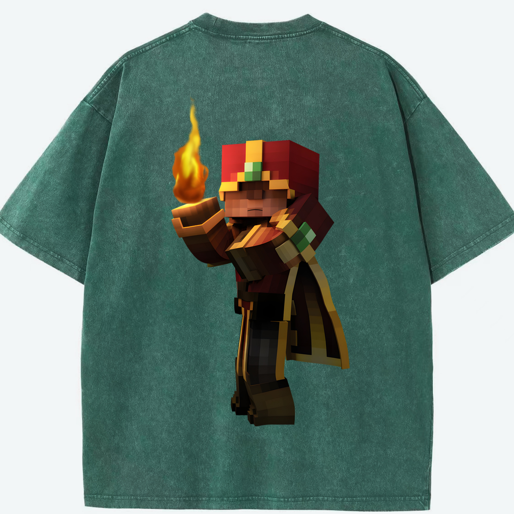 （画像用） マインクラフト ブロックの世界 Minecraft MC Block world 綿100% ヴィンテージ風 半袖Tシャツ（背面プリント）